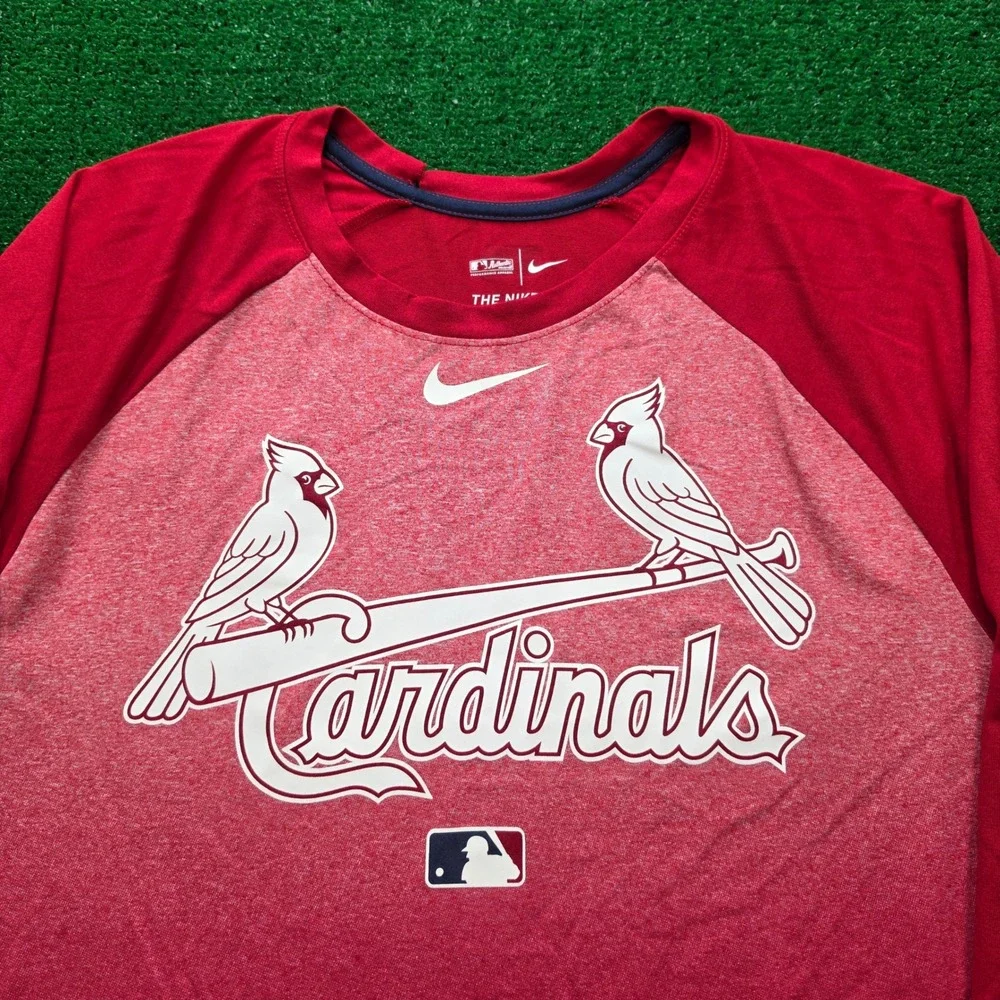 St Louis Cardinals Nike MLB Raglan Shirt Mens Large 3/4 Sleeve Red Baseball